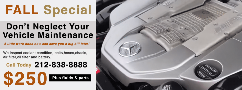 Mercedes service special offer by the #1 Mercedes Benz dealer alternative repair shop in NYC. We do anything the Mercedes dealer can do and more. We can help